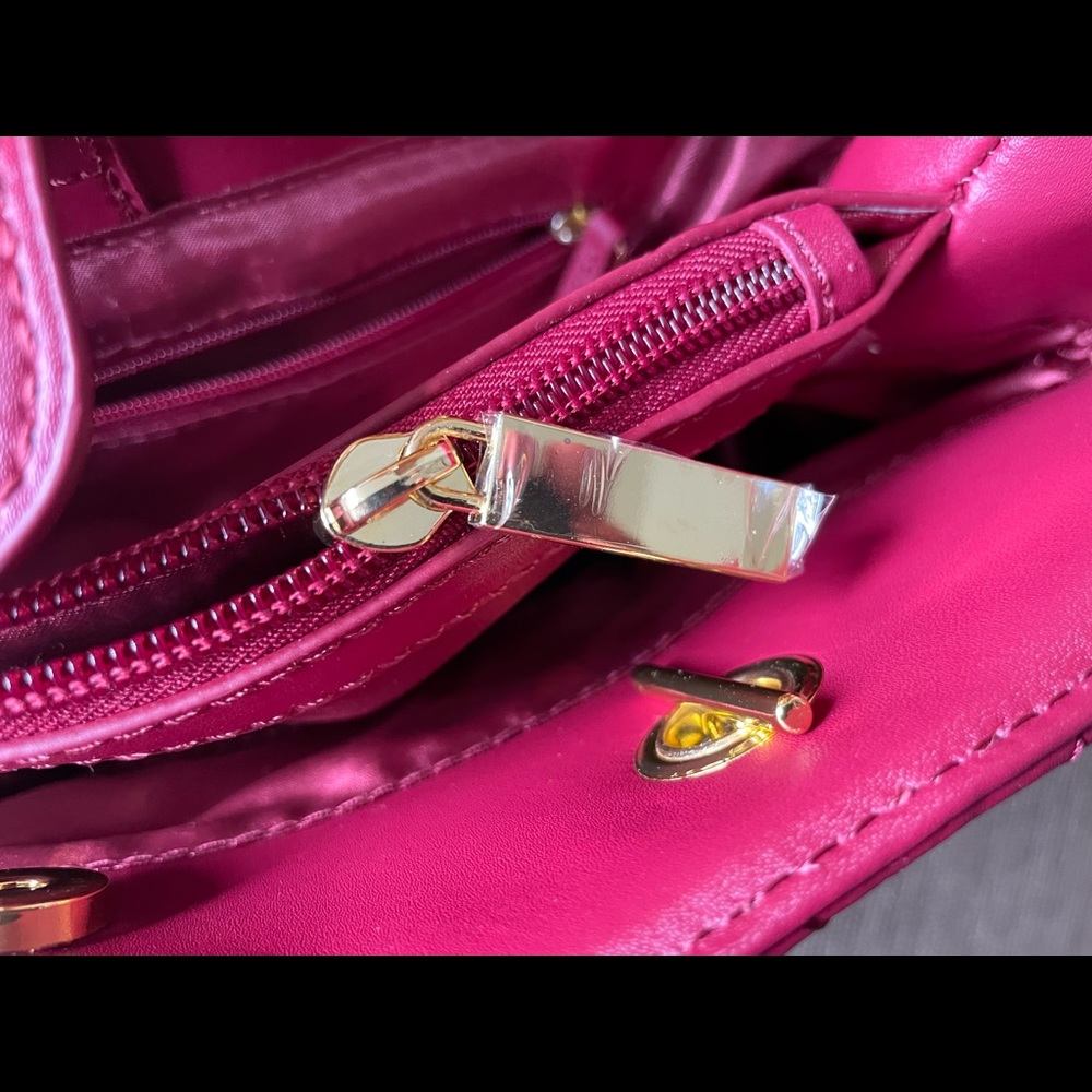 JOY & IMAN Satchel Diamond Quilted Leather Bag Red - Picture 7 of 13